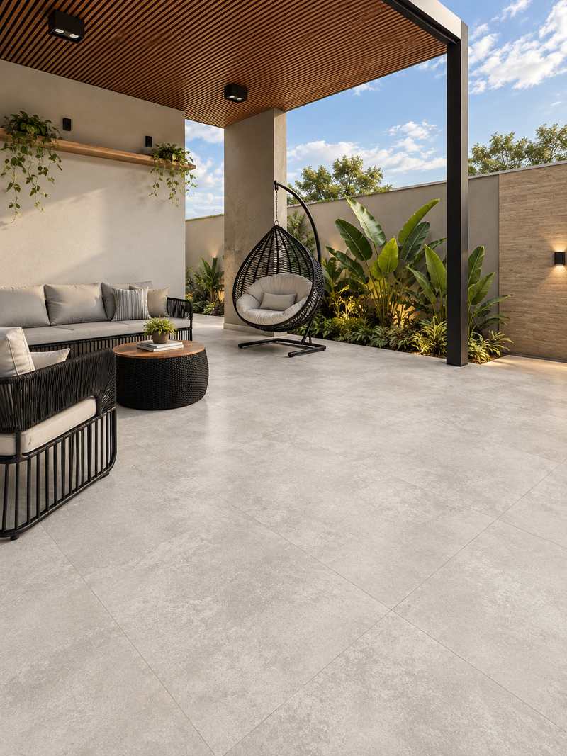Patio con Cemento Gris Mate