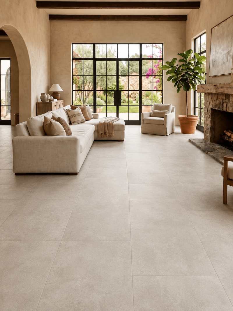 Sala con Cemento Gris Mate