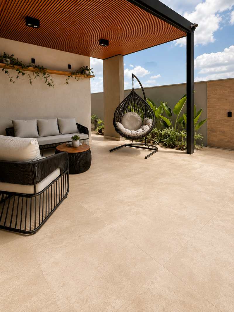 Patio con Cemento Beige